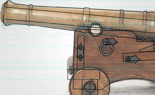 Dibujos lineales ortográficos del cañón
